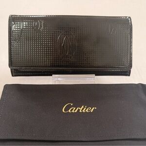 Cartier Glossy Patent Black Leather ‘Happy Birthday’ Long Wallet